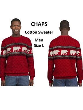 Chaps Sweater Holiday Crew Neck Pullover Christmas Winter Red White, Men's Sz L